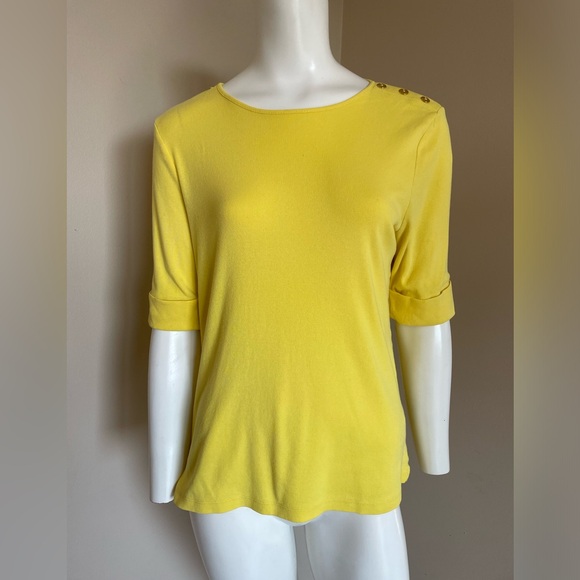 Lauren Ralph Lauren Bright yellow top with gold button detail Size Large - Picture 1 of 12